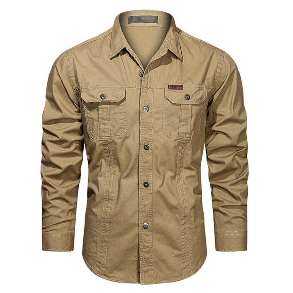 Chemise de Randonnée Homme Manches Longues Respirable Chemisier Safari d'extérieur Vintage pour Pêche, Trekking, Tactique Décontractée