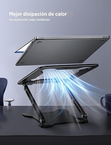 Miniatura 4 de Soporte ajustable para computadora portátil, elevador plegable de metal, soporte de refrigeración ventilado, soporte ergonómico para computadora