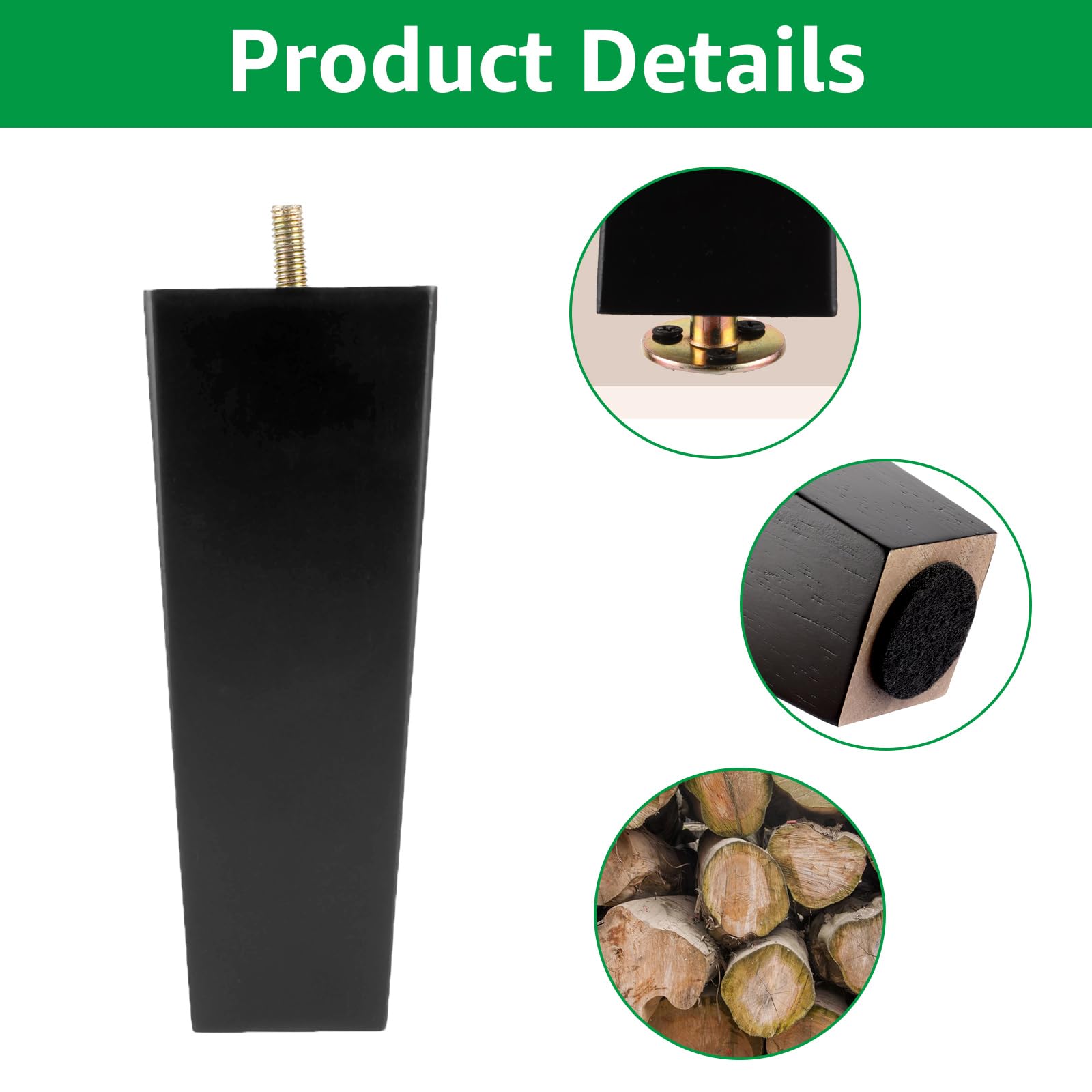VIDETOL Lot De 4 Pieds De Table En Bois Massif De 15 Cm - Pieds De Meubles