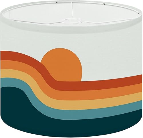 Drum Lamp Shade Retro 70s sunset abstract rainbow stripe wave groovy Lampshade for Floor Lamps Table Lamps Pendant Light 11"x8.9" Replacement Linen