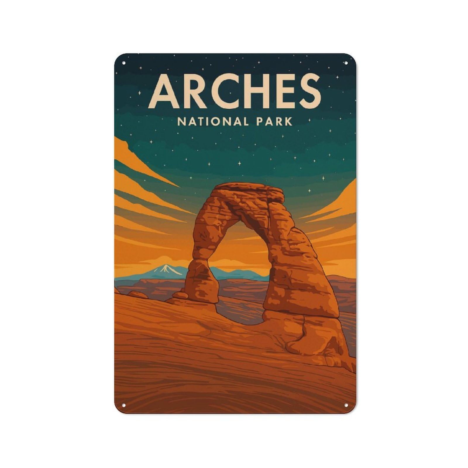 Junmoney Style-14 Arches National Park Night Printed Metal Sign 30X20cm For Studio Or Craft Room, A Decorative Gift For A Newly Furnished Studio And Craft Room