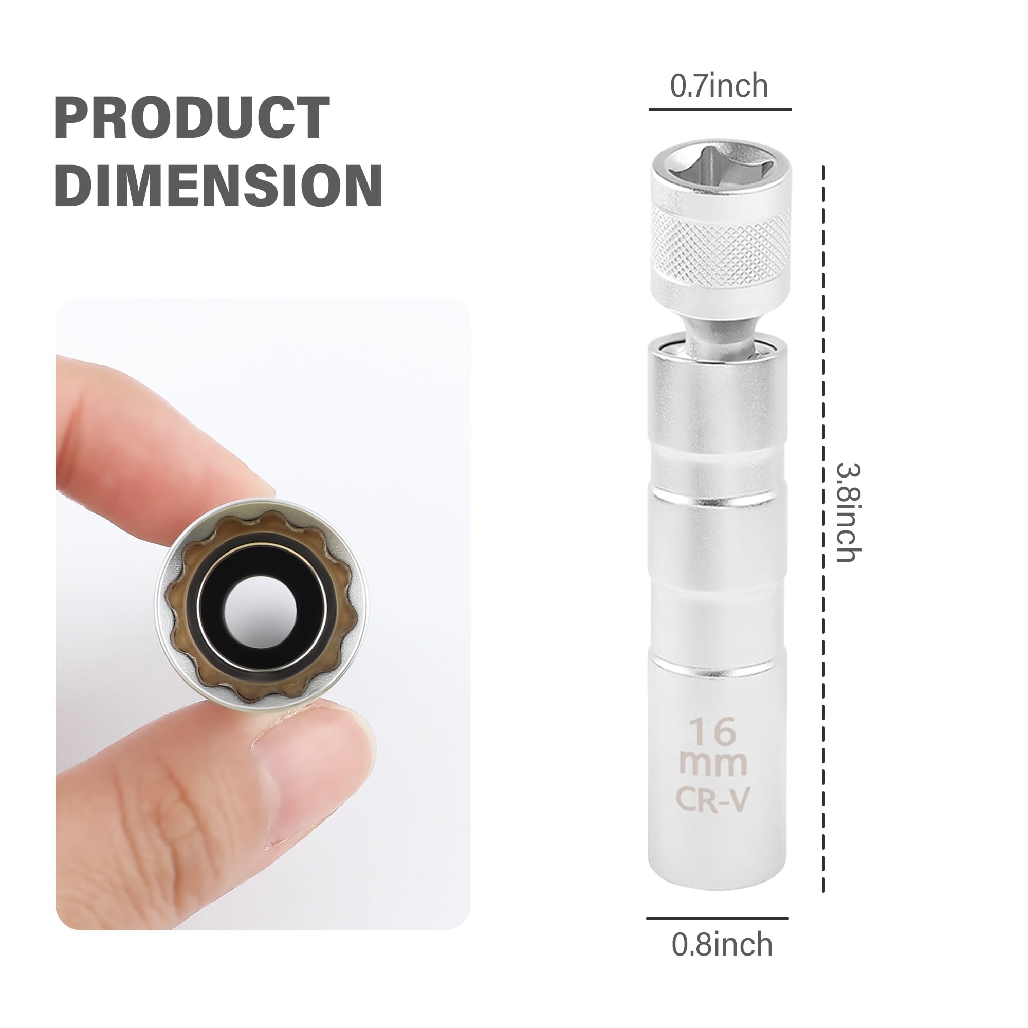 IHOTDER Magnetic Spark Plug Socket Set,16mm Thin Wall Socket Spark Plugs Socket for Installing and Removing Spark Plugs,3/8