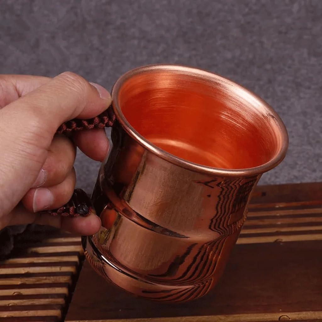 DOUKI Copper Beer Stein Beer Glasses with Rope Braided Handles Vintage Coffee Mug Outdoor Drinking Tumbler for Camping Travel Outdoors