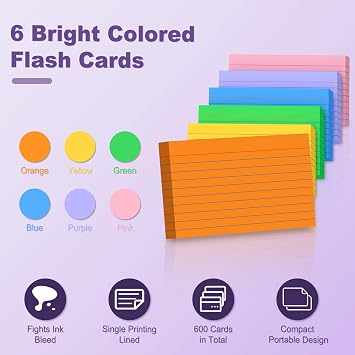 600 PCS Flash Cards 3x5 Flashcards, Index Cards 3x5 Cue Cards, Lined Paper