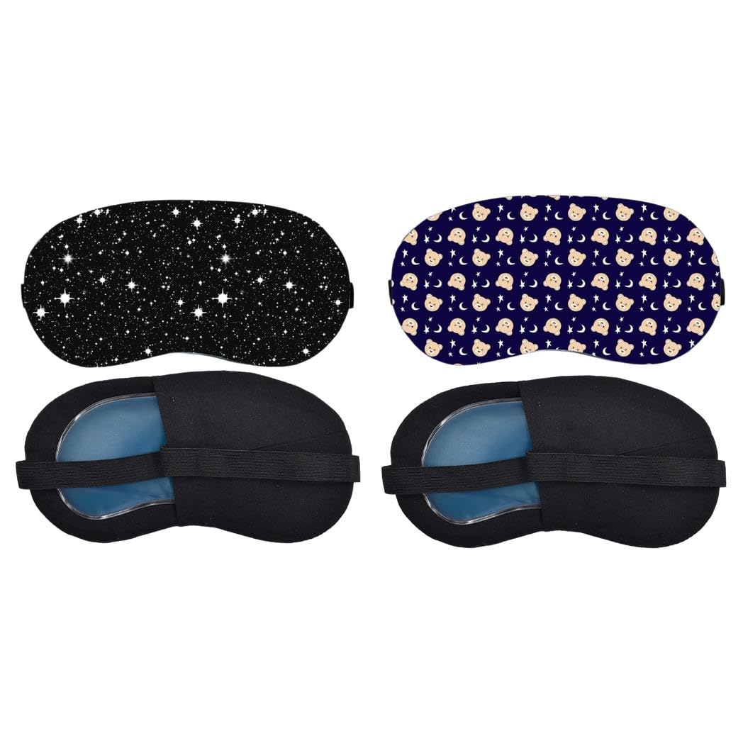 Aoxeria Starry Night Sky, Teddy Bear Moon Pattern Sleeping Mask Combo, Soft Comfortable Light-Blocking Eye Cover for Women, Men & Kids, Reusable Blindfold for Night Sleep, Nap, Travel (Pack of 2)-image-48