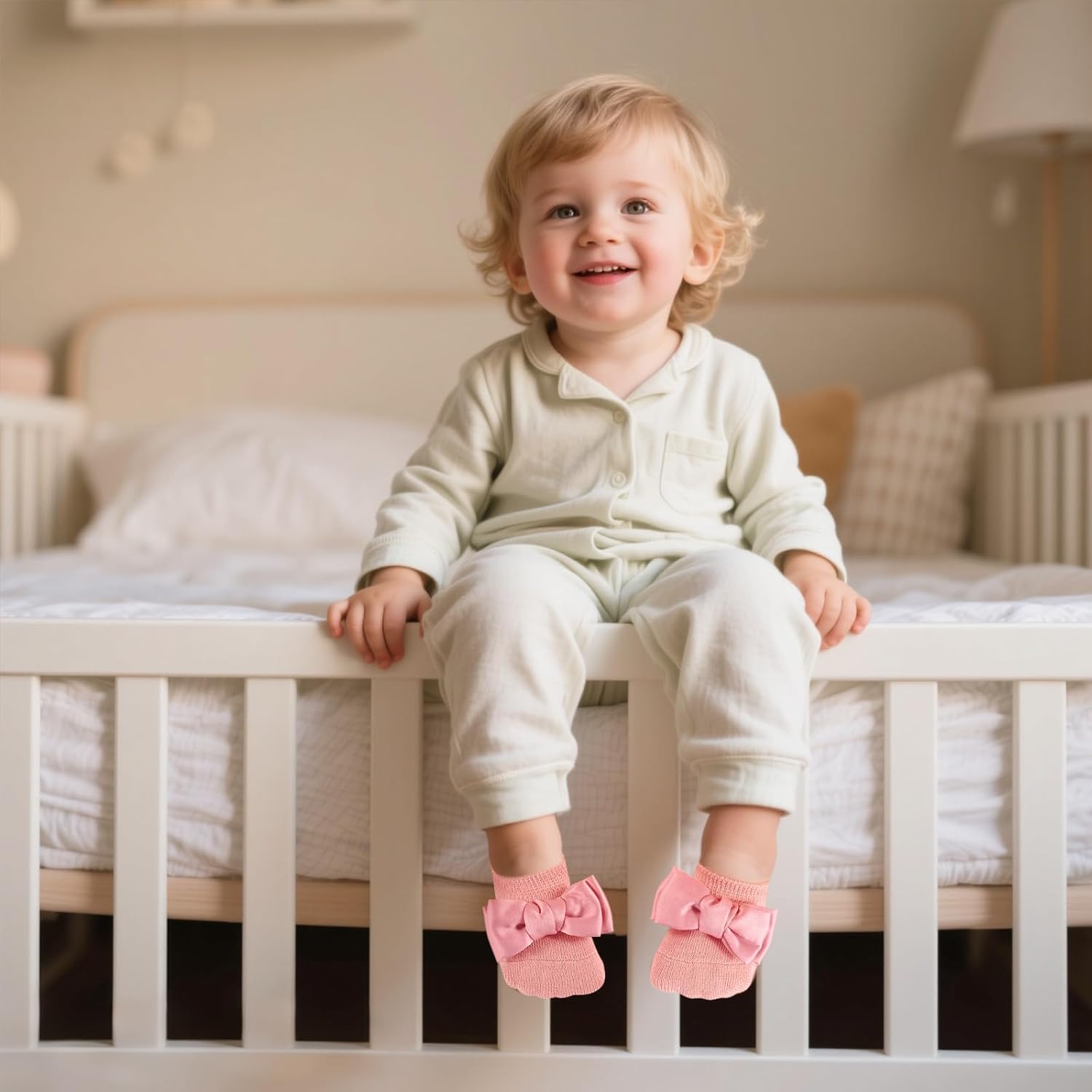 SAOROPEB 4-Pair Baby Girls Socks, Non-Slip Grips for Babies Toddler, Ankle Socks for Girls - Image 2