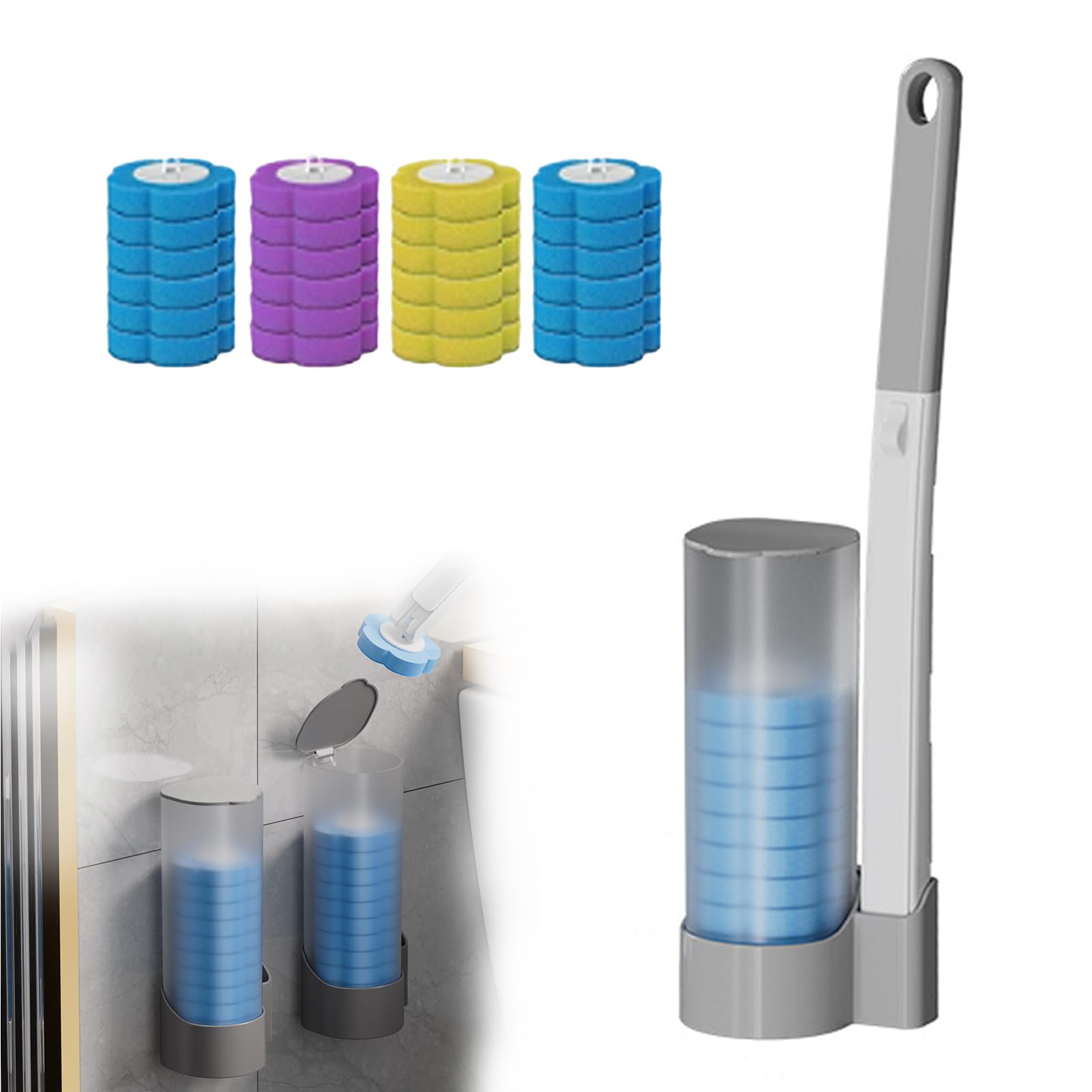 Juego de fregadero, cepillo de inodoro y recambios de limpieza profunda, sistema de limpieza de baño para fregadero, bañera, lavabo (gris)