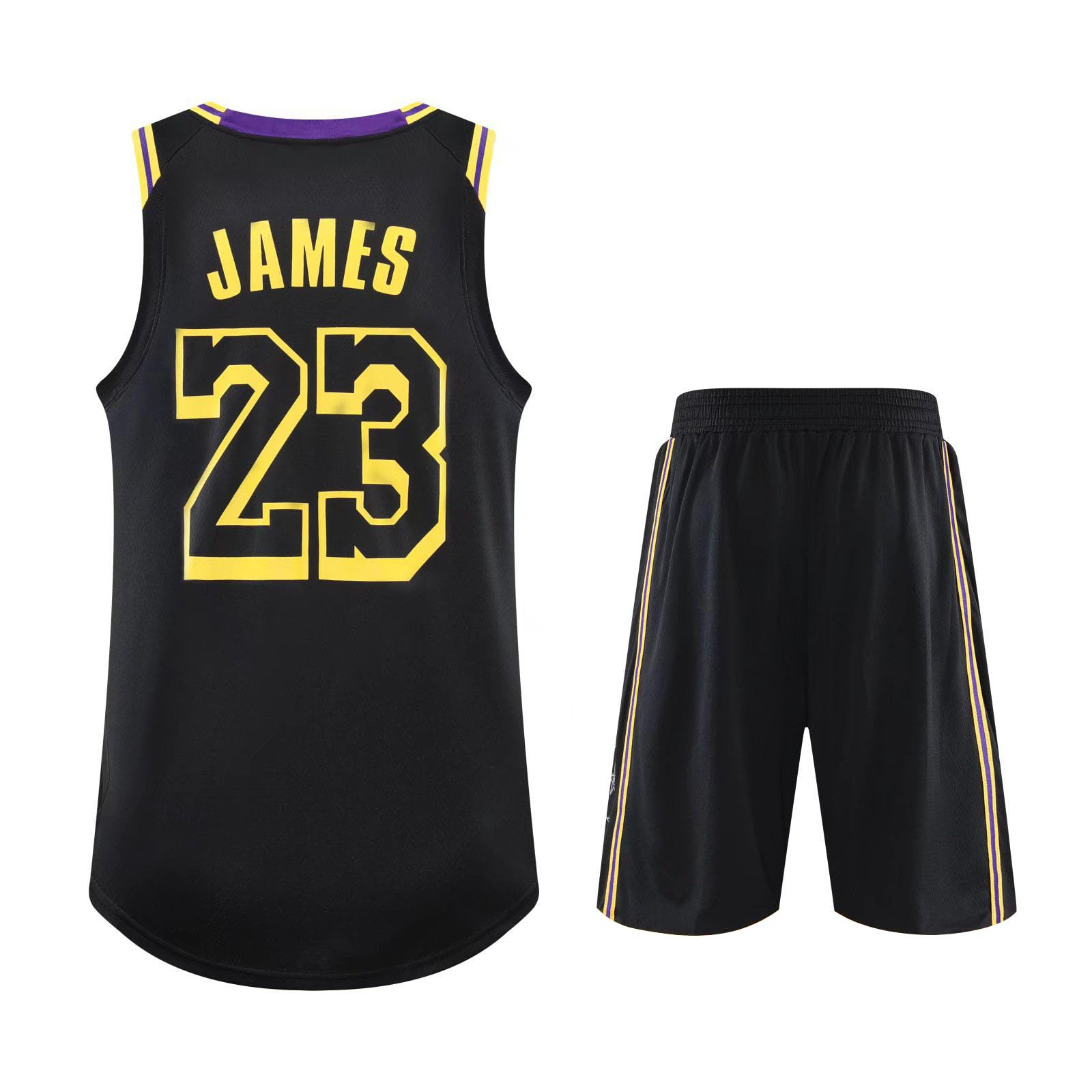 2 Pièces Maillot Basketball Enfant/Adulte 2023,Maillot sans Manches + Pantalon Court Basket Maillots Jersey et Short Ensemble de Maillot Noir M