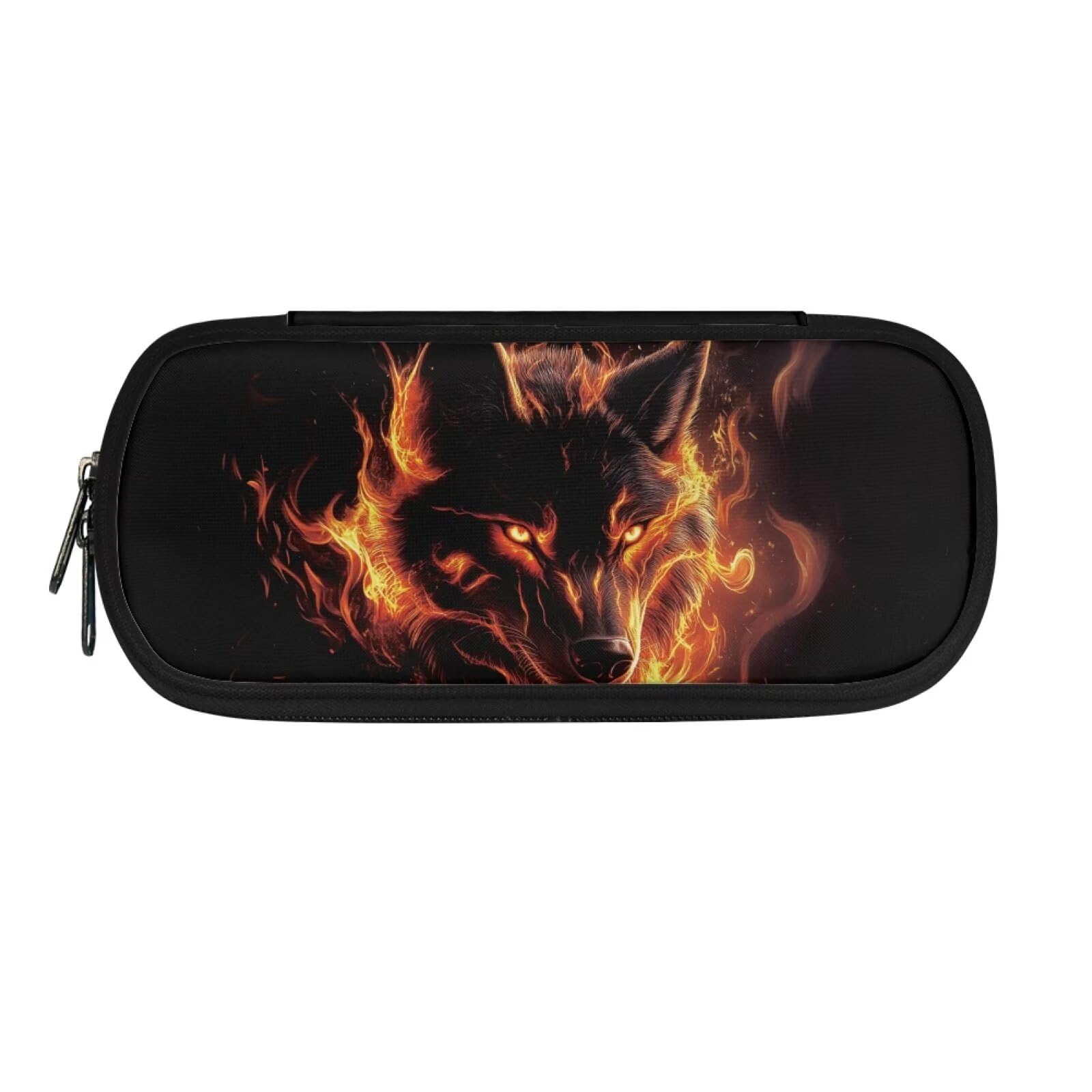 TOADDMOS Fire Wolf Pencil Case Lightweight Pencil Bag Desk Organizer with Multi Compartments for Boys Women Men Office Travel School