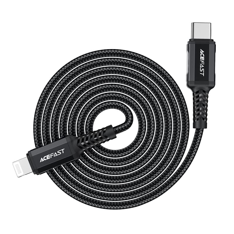 Acefast C4-01 - Cavo da USB-C a Lightning, certificato MFI, ricarica rapida e trasmissione dati (PD 30W - 3A - 1,8M), lega di alluminio, compatibile con iPhone 13/12/11, iPad, Airpods - Nero