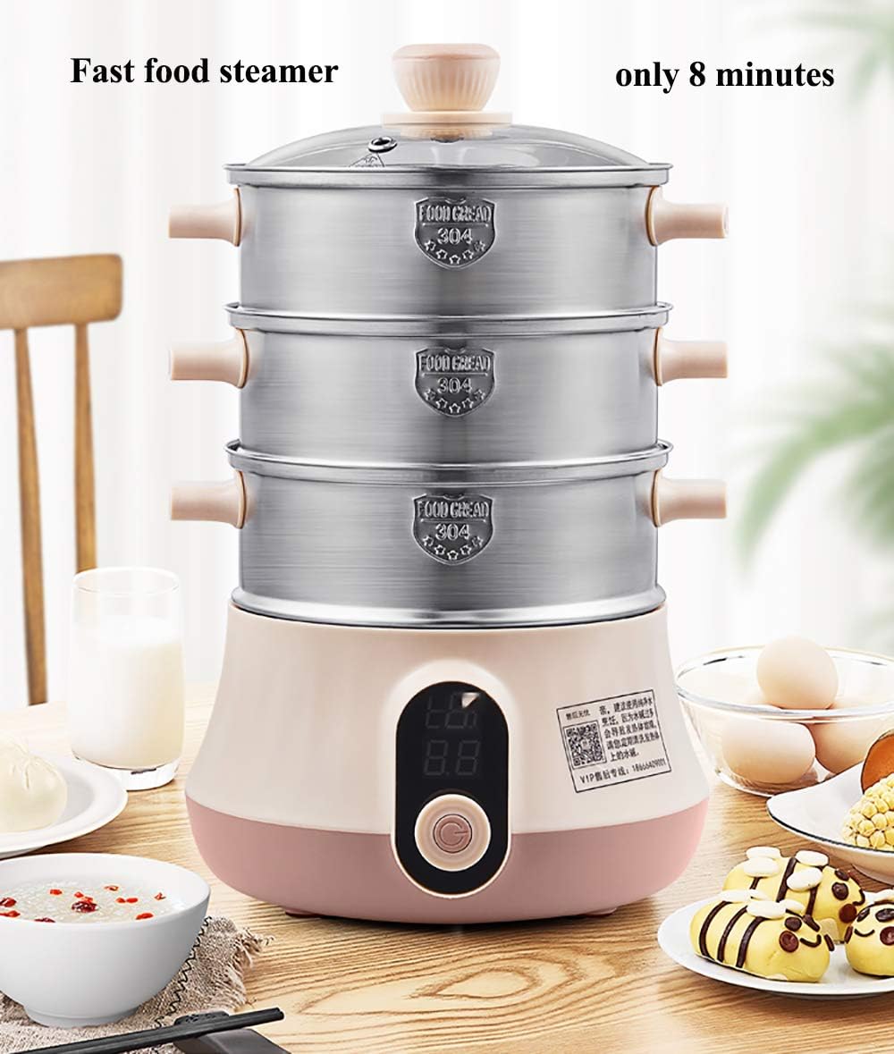 NEWTRY Electric Food Steamer 3-5 Tier Vegetable Steamer Multifunctional Stainless Steel for Cooking Vegetables Grains Meats Egg Stackable Baskets with Timer (4 Layer)