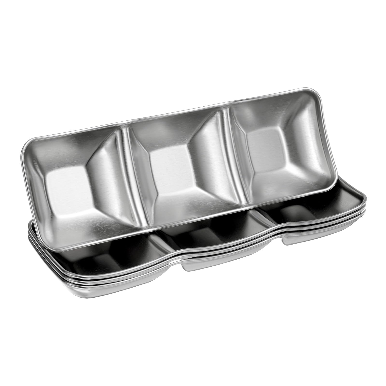 Plat à sauce inox 3 compartiments lot de 4 coupelles pour sushis et barbecue