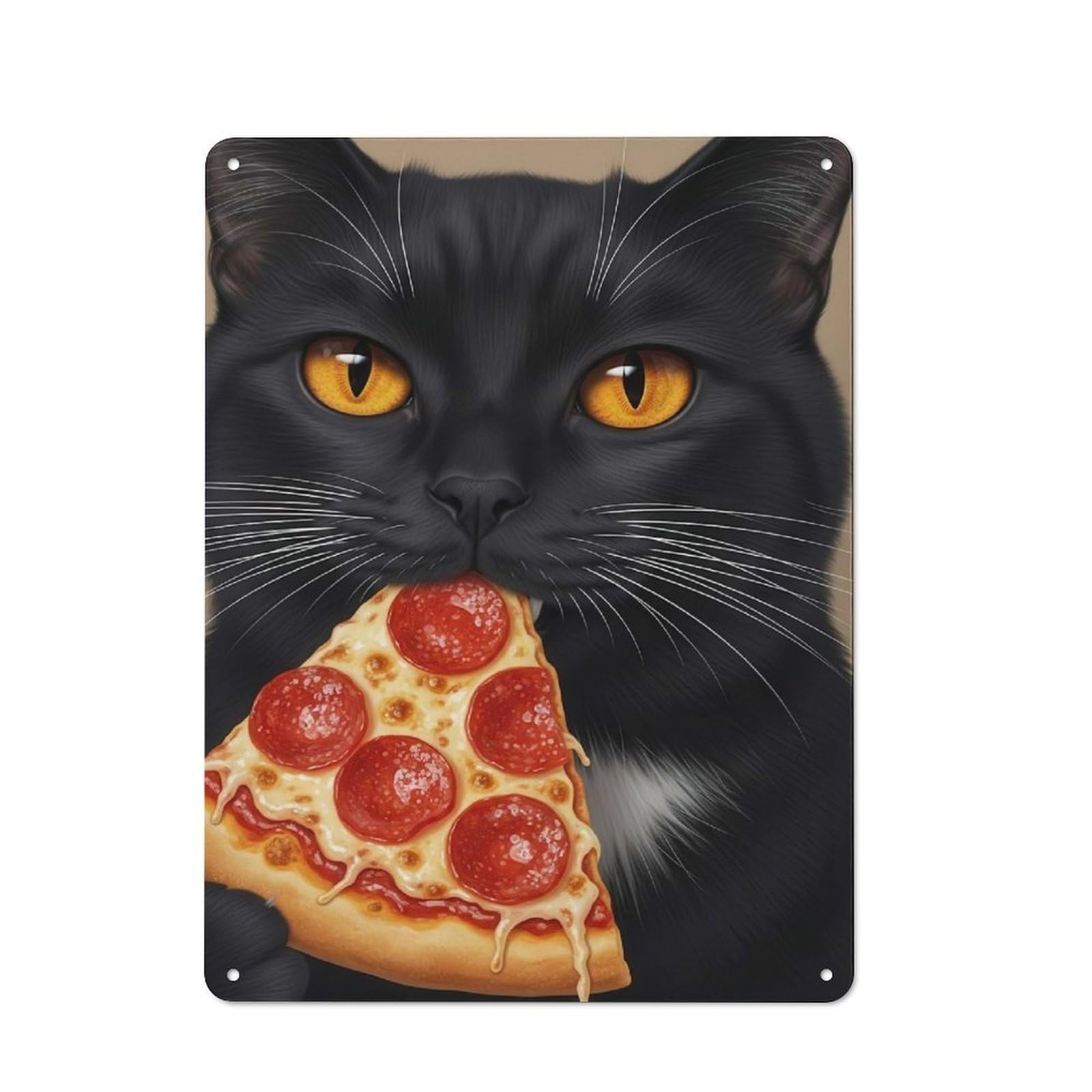 Junmoney Black Cat Eating Pizza Slice Vintage Tin Sign 40X30cm For Pub Or Café, For Everyday Room Decor With A Vintage Look