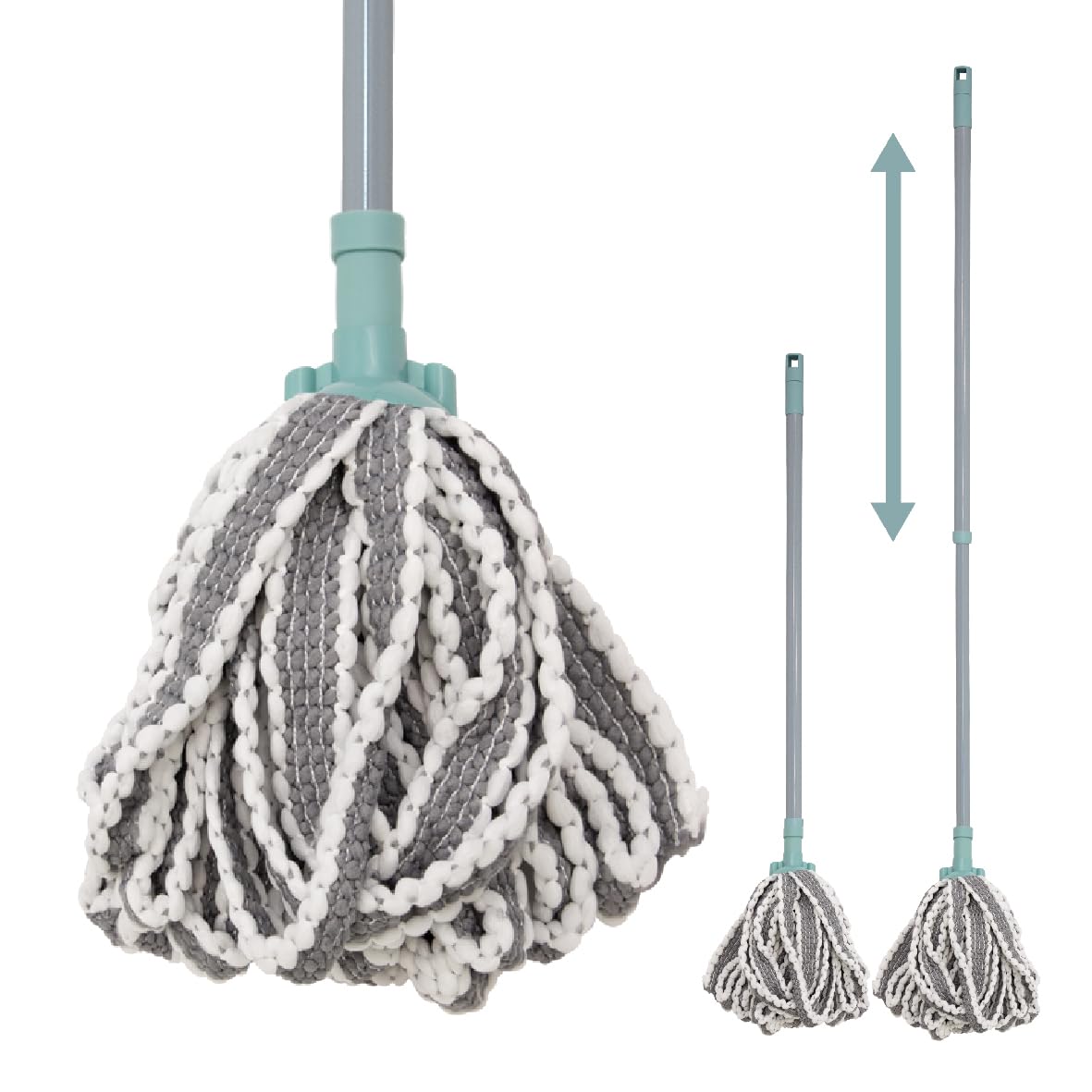 Anika Grey 66079 Extendable Mop With Removable Non-Scratch Microfibre String Mop Head / Floor Cleaning For House, Kitchen, Wood Floor, Laminate, Tiles