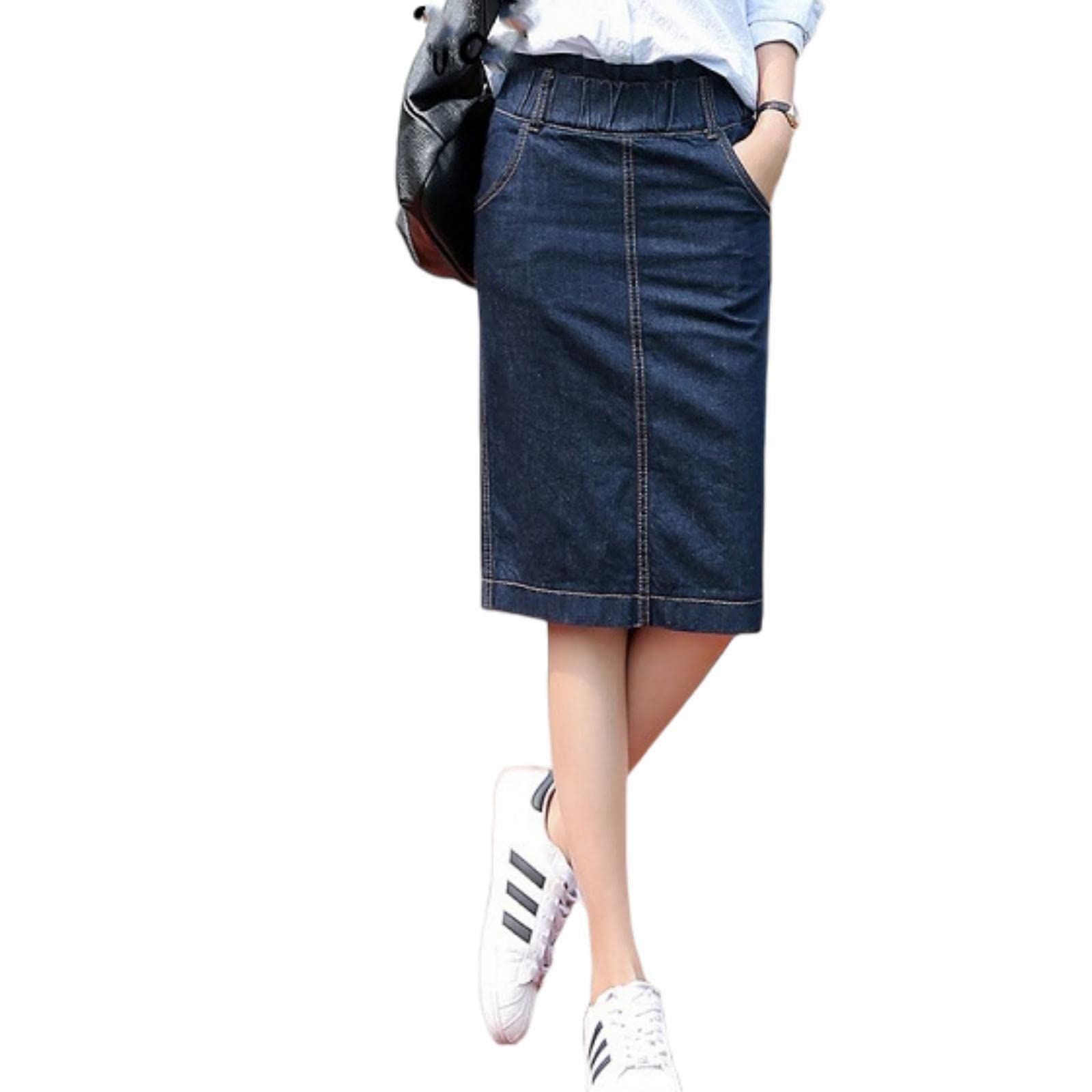 TOBILE Röcke Sommer Jeans Rock Frauen Studenten Mädchen Hohe Taille Denim Röcke Knielang Bleistiftrock