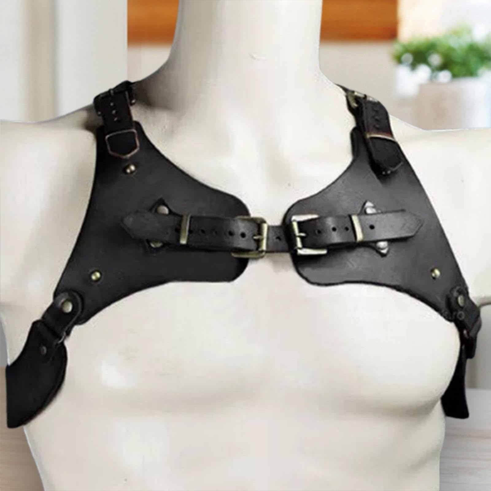 Steampunk Imbracatura per Il Torace Spalla Armatura per Il Torace Pelle PU per Uomo Cintura per Il Corpo Armatura per la Spalla per Vestire Il, Nero