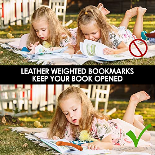 Image of KINIVA Leather Weighted Bookmarks Book Weight Page Holder for Reading,Book Open Holder for Kids Adult,Gifts for Reader (01 Brown)