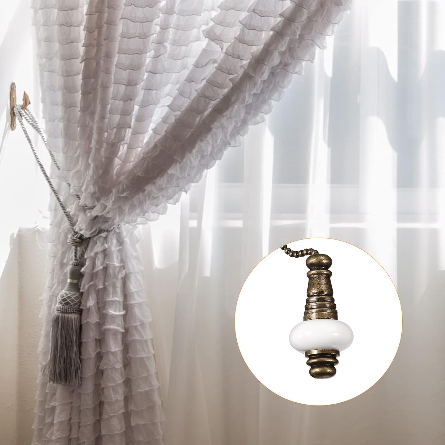 YOKIVE 2 Pcs Ceiling Fan Pull Chain, Chain Decorative Extensions with Ceramic Pendant Lamp Ornaments, Great for Fans, Ceiling Lamp, Home (White, 12-Inch)