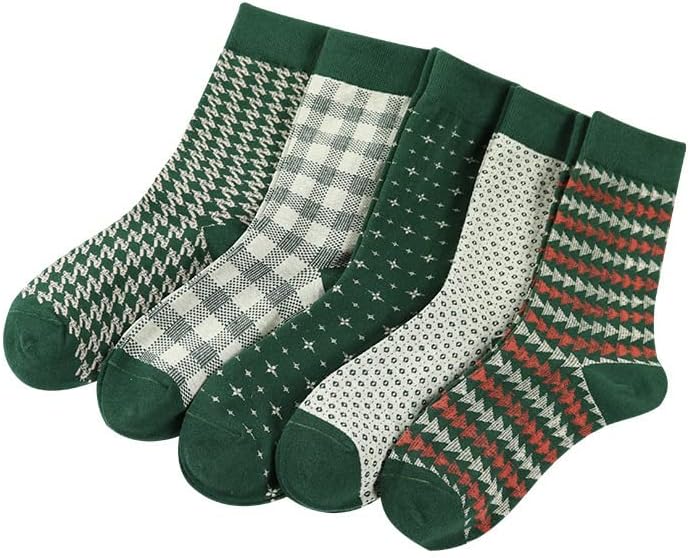 5 pares de calcetines de algodón con estampado verde vintage Y2K Cottagecore Indie Crew Calcetines de vestir calcetines Alt Accesorios