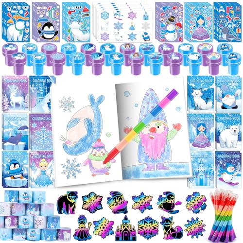 BenLouis 96pcs Frozen Party Favors Set for Kids Winter Snowflake Coloring Book Christmas School Classroom Gift Reward Prize Crafts Bulk for Students Frozen Birthday Goodie Bag Stuffers Supplies