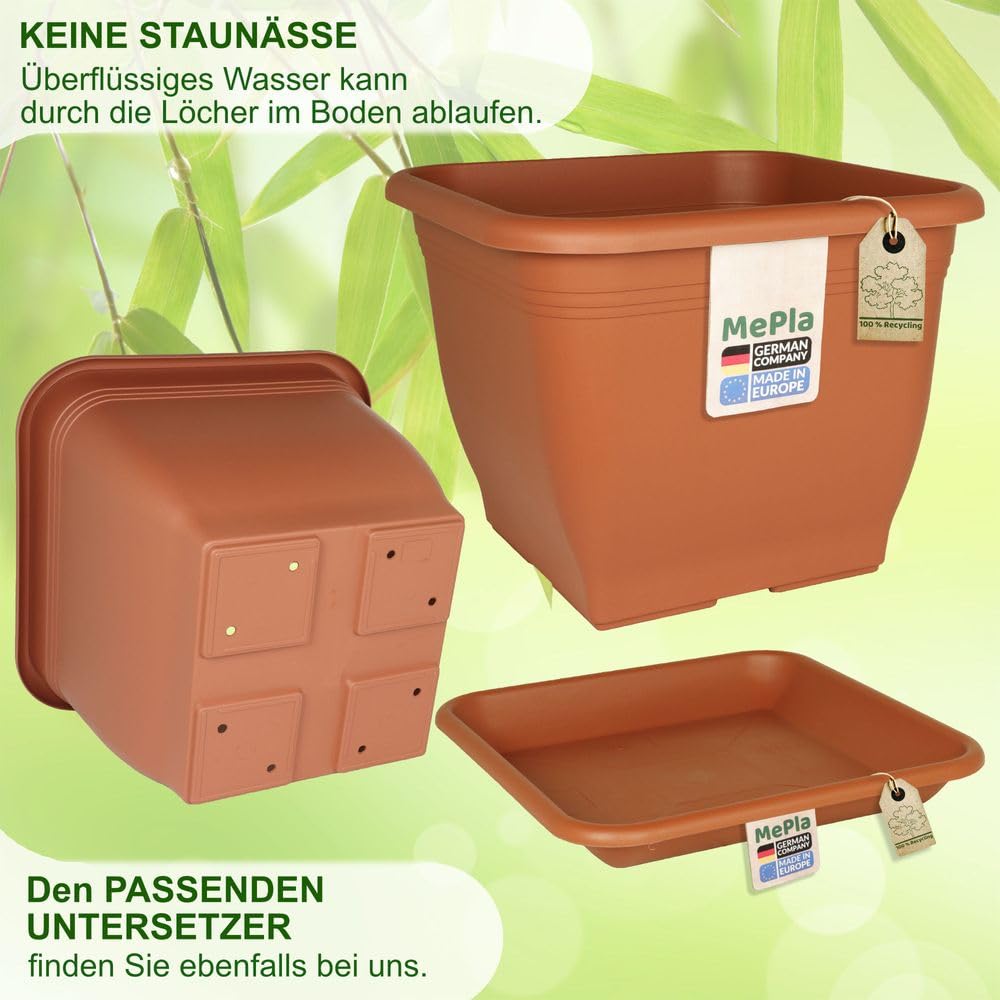 MePla Blumentopf Pflanzkübel Quadrat 58x58 cm, Terrakotta, wetterfest aus UV-beständigem Kunststoff