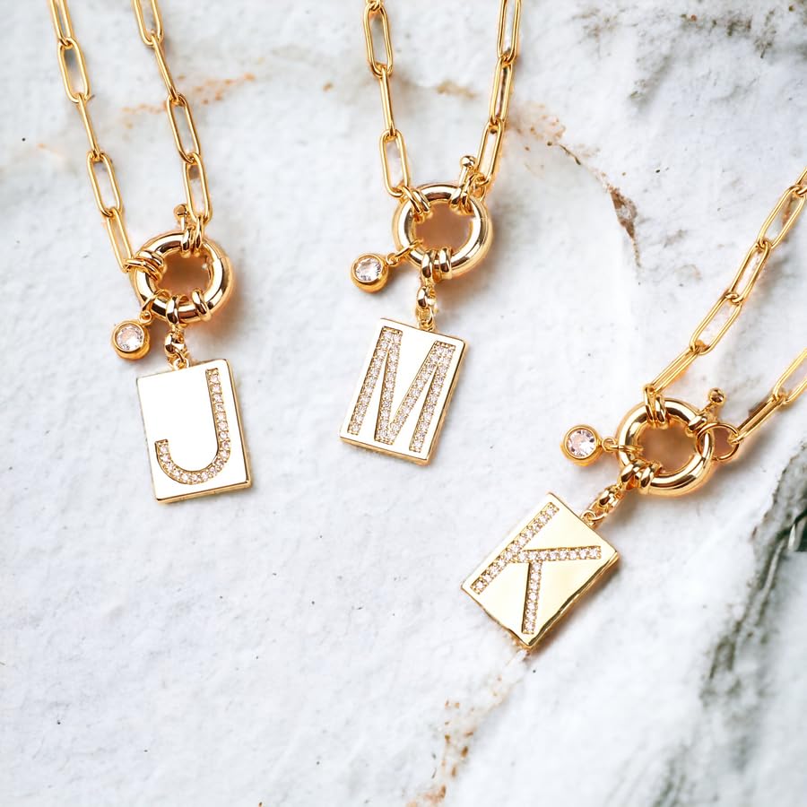 Mint & Lily Pave Initial Pendant Necklace with Paperclip Chain3