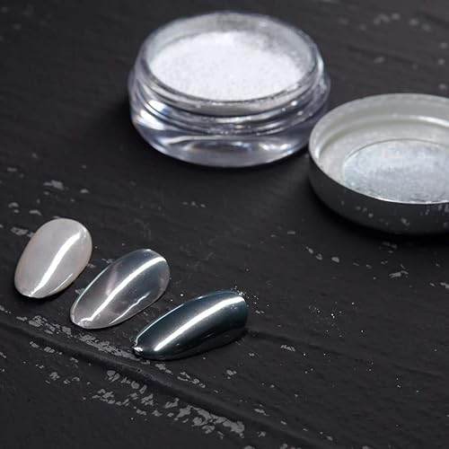 Miniatura 6 de Pretty Diva Polvo de uñas cromado blanco  0.03 oz (1 g) con efecto espejo súper brillante, uñas blancas de luz de luna blanca, polvo cromado,