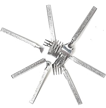 ATEVON Steel Stainless Fork Designer Cutlery Set for Dining Table Stylish Kitchen (Design May Vary) - Pack 12
