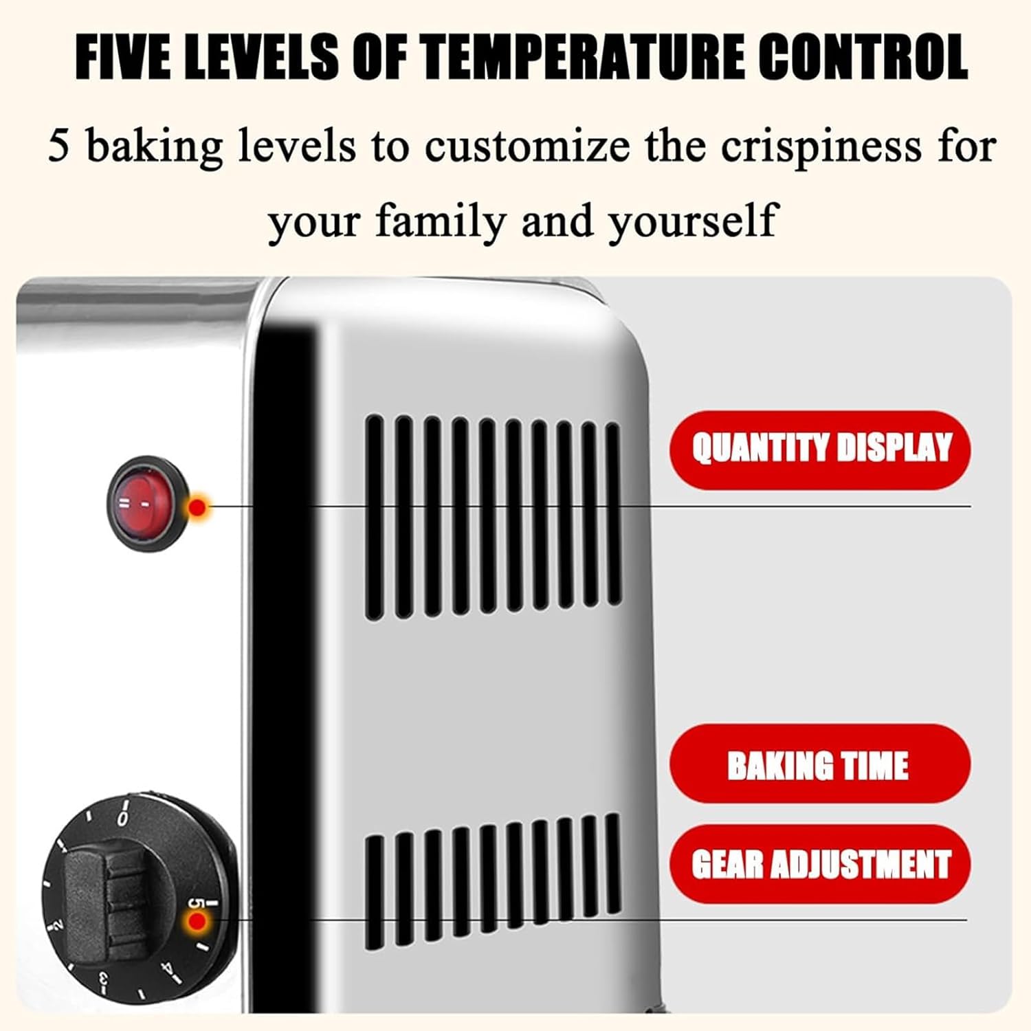 Commercial Toaster, Bread Baking Machine, Electric Food Bread Baking, Silver Stainless Steel, One-piece Molding Pop-Up, For Kitchen Bakery(4 slice)