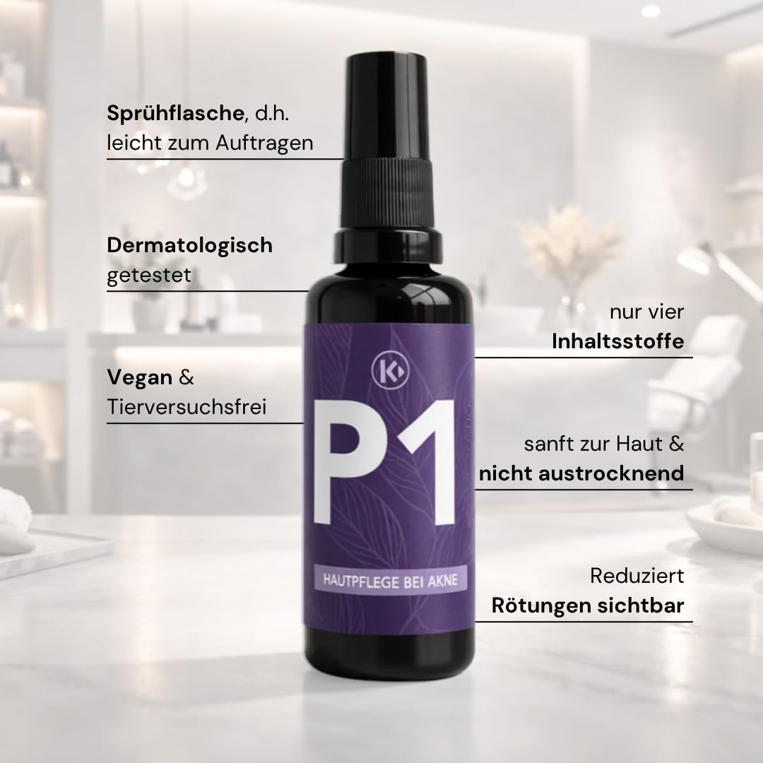 clese P1® Akne‑Spray 50 ml – 100% veganes Anti‑Pickel Hautspray | Auch für hormonelle Akne geeignet | Sanfte Akne Behandlung ohne Alkohol & schädliche Inhaltsstoffe | Made in Germany