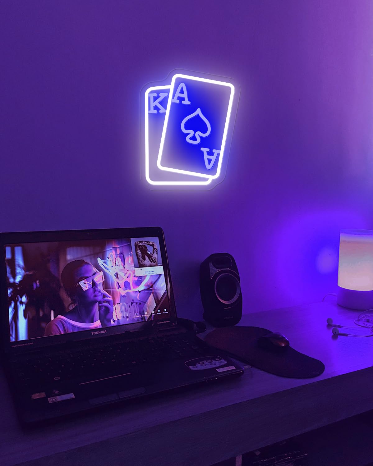 GAME ON Neon Sign for Wall Decor, LED Neon Gamer Sign for Arcade Room, Game Room, Bedroom, Kids, Boyfriend, Gifts Stepless Dimmable: Blue-Poker Medium Size