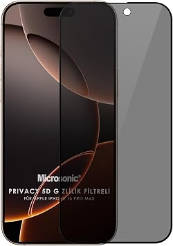 Microsonic Apple iPhone 16 Pro Max Privacy 5D Gizlilik Filtreli Cam Ekran Koruyucu Siyah [iPhone 16 Pro Max ile Uyumlu Ekran Koruyucu - Siyah]