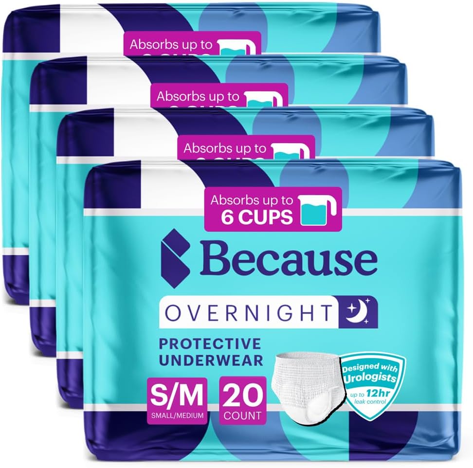 Because Overnight Absorbency Pull Ups - Adult Disposable Incontinence Underwear, Extra Absorbent Nighttime Briefs for Men and Women, White, Small/Medium, 80 Count (4 Packs of 20) - Image 2