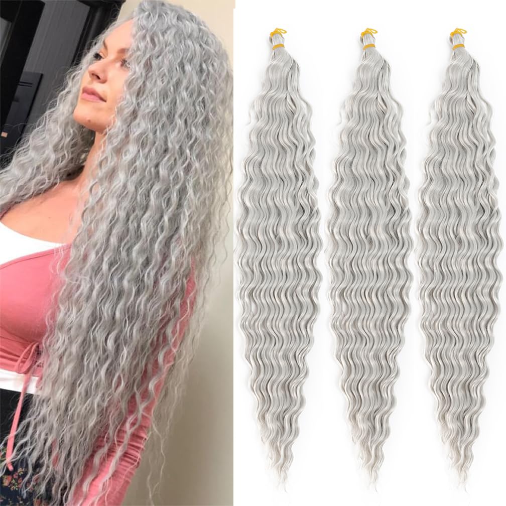 Ocean Wave Crochet Hair 30 Inch Deep Wave Braiding Hair Black Long Curly Crochet Braid Hair Extensions(1B-6Pcs)