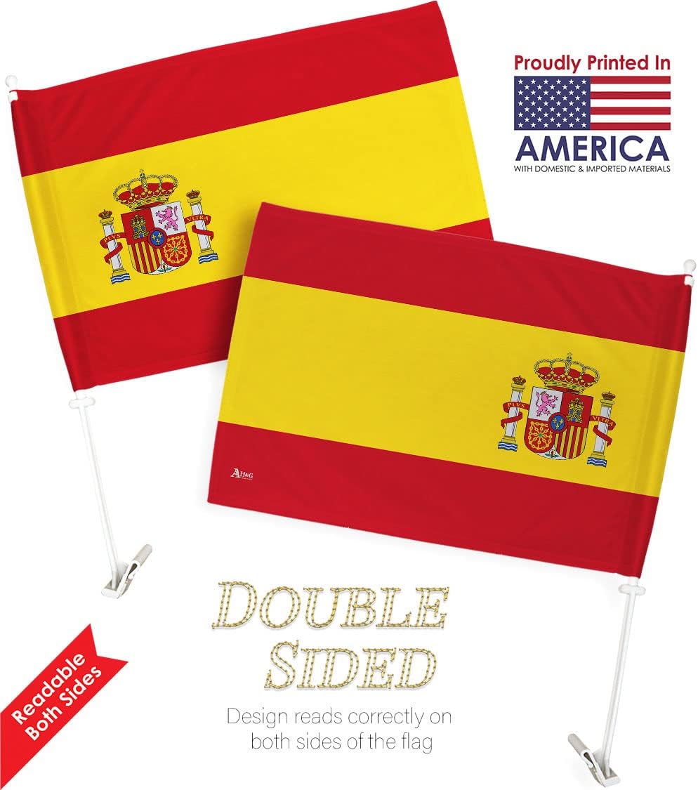 Team Spain Car Flag Bandera para Carros De Spanish Decor for Window Clip Mount Auto Accessories Sport Fan Gifts League Olympics Party Supplies Patriotic Decorations Made in USA