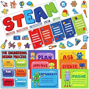 64 Pcs Stem Steam Science Posters Classroom Bulletin Board Decorations Set Science Project Banners Cutouts Bulletin Board for Classroom Teachers Wall Decor for Pre School Elementary and Middle School