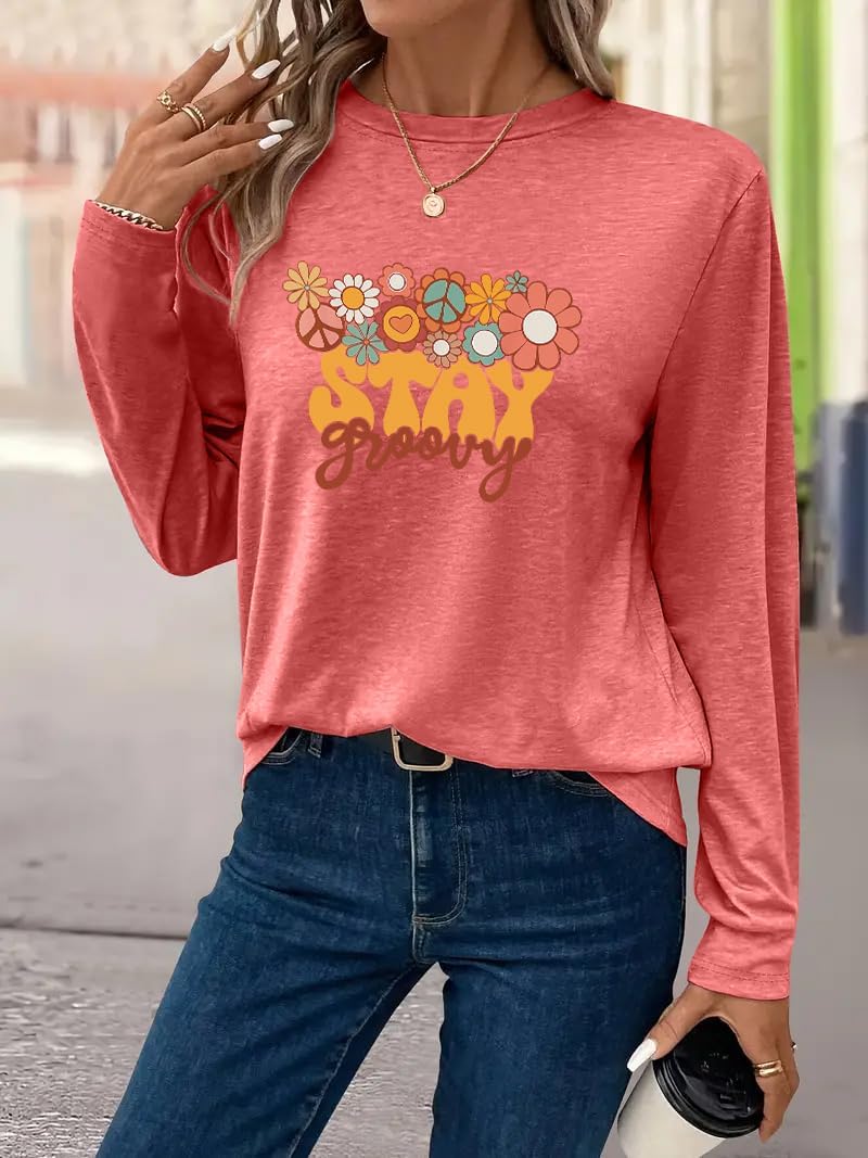Vintage Fashion Shirt Women Floral Pattern Hippie Retro 70s Disco Peace Casual Long Sleeve Tops - Image 2