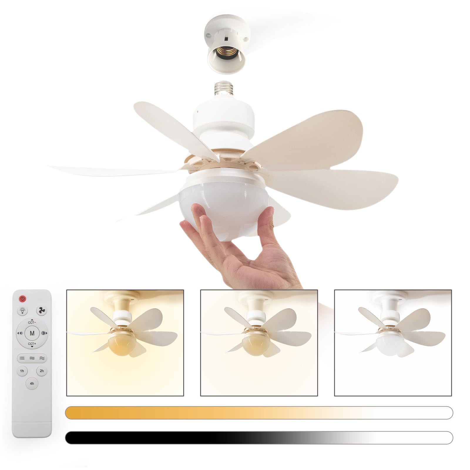 16.5IN Ceiling Fan with LED Light - Remote | 3000K-6500K Adjustable Color Temperature, 3 Color Options, 1000 Lumens for Bedroom, Kitchen, Home Office, Study Room