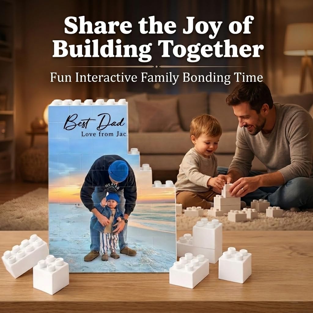 Personalised Photo Building Bricks Puzzle, Dad Gifts from Daughter Son, Custom DIY 3d Jigsaw Puzzle Board Photo Frame - Image 4