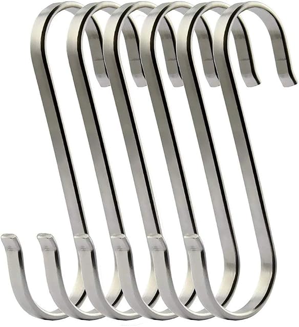 Newthinking 6 Pack Multifunction S Flat Hooks, Heavy Duty Stainless Steel S Hanging Hooks for Kitchen and Garage, Small (L)