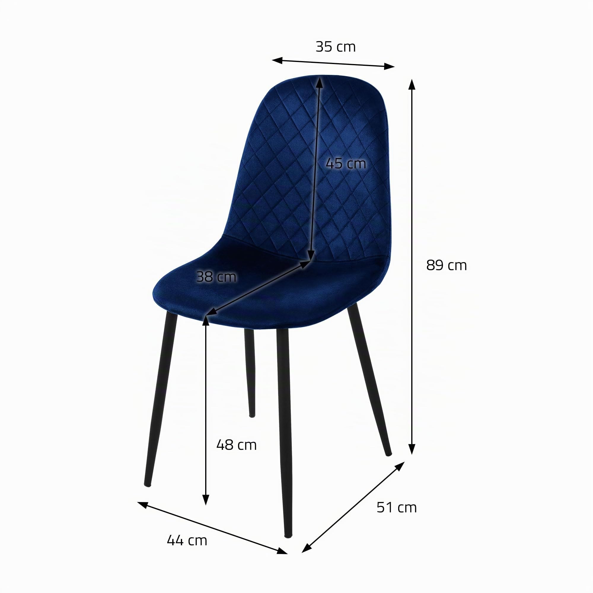 ML-Design Juego de 4x Sillas de Comedor Azul Oscuro con respaldo Asiento Ergonómico Acolchado Tapizado de Terciopelo con Patas de Metal Sillón de Diseño Moderno para Mesa de Salón, Escritorio o Cocina