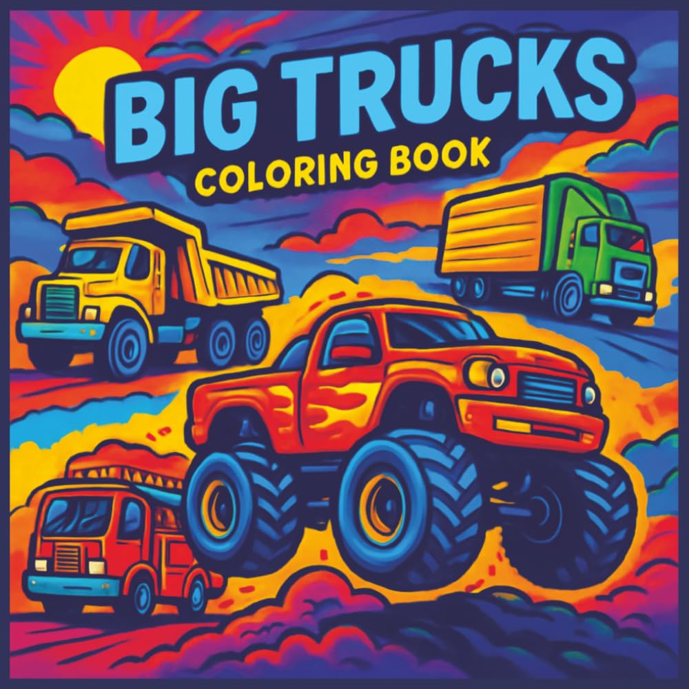The Big Trucks Coloring Book: 50 Powerful Illustrations of Big Trucks, Construction Vehicles And Semi-Trailers: A Bold Square Format Coloring Experience for Kids and Truck Enthusiasts