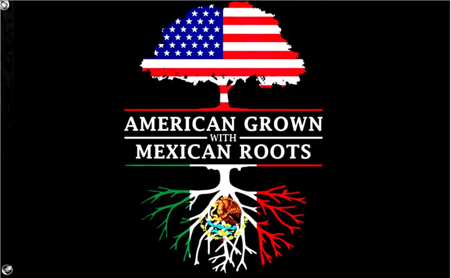 Double Sided American Grown with Mexican Roots Flag 3x5FT for Outdoor Indoor,Heavy Duty 3Ply 220D Polyester Double Stitched and Flags with 2 Brass Grommets.
