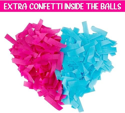 Miniatura 2 de Juego de pelotas de tenis para revelación de género, 2 pelotas con polvo y confeti, rosa y azul