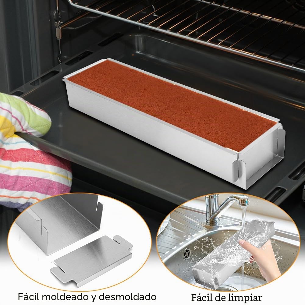 Yuragim Molde Rectangular de Mousse, Ajustable Forma de Tiramisú de Aleación de Aluminio para Mousse y Tiramisú, Molde Rectangular con tapa de acero inoxidable para Tartas, Tostadas, Hornear y Decorar