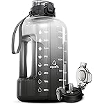 AQUAFIT Half Gallon Water Bottle with Time Marker - Straw & Chug Lid - BPA Free Gym Water Bottle with Straw - Big Gallon Jug (Midnight Gray, 64 oz - 2in1 Lid)