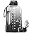 AQUAFIT Half Gallon Water Bottle with Time Marker - Straw & Chug Lid - BPA Free Gym Water Bottle with Straw - Big Gallon Jug (Midnight Gray, 64 oz - 2in1 Lid)