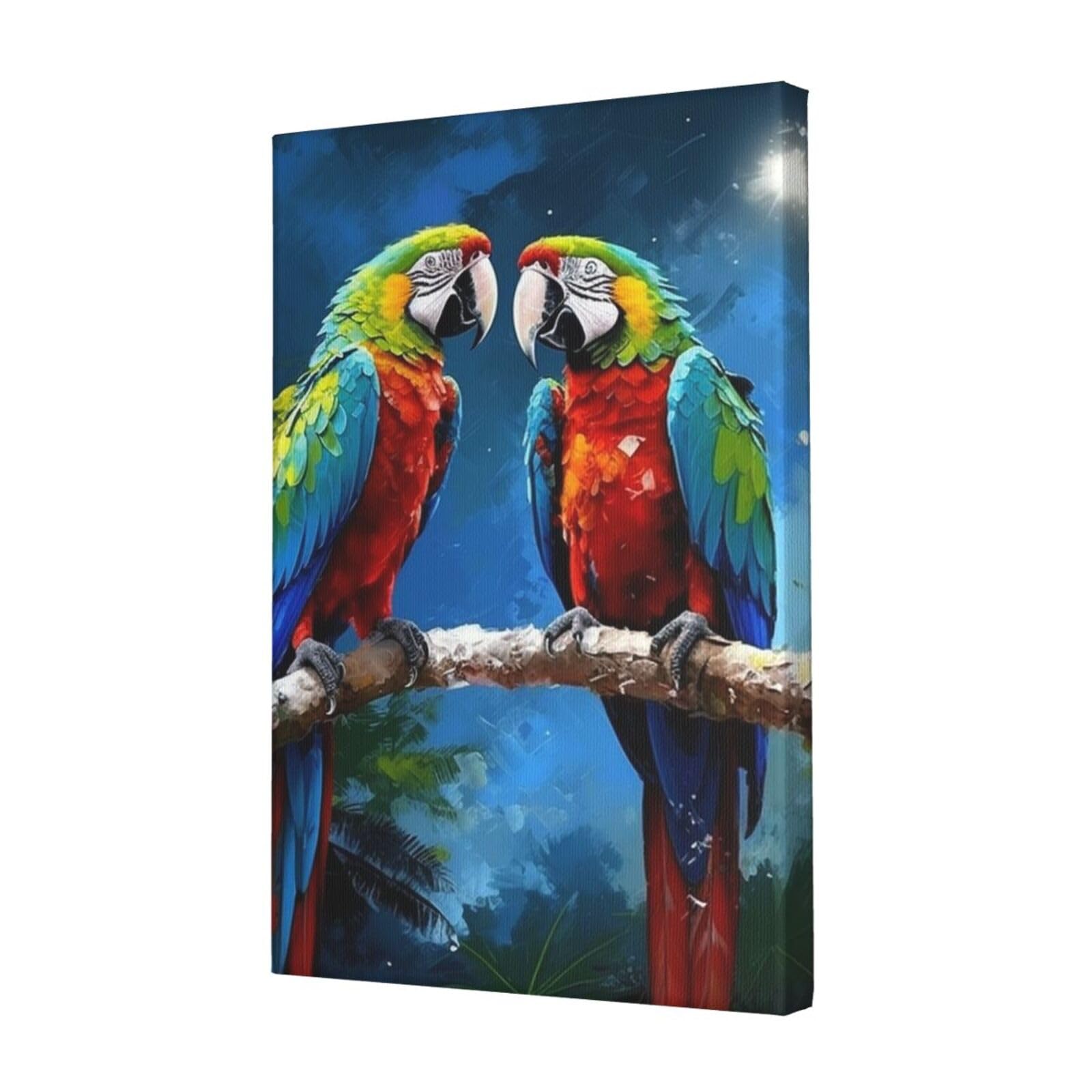 FodPand Parrots Canvas Wall Art for Living Room Wall Decor 12"x18" Modern Artwork Painting Pictures Hanging Canvas Prints Aesthetic Wall Art for Bedroom Bathroom Office Wallart Decor