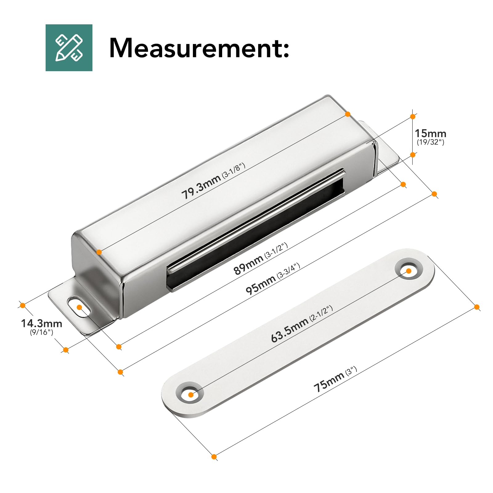 Magnetic Door Catch - 40kg Heavy Duty Strong Magnetic Catch, 2 Pack Stainless Steel Door Magnet for Wardrobes Kitchen Cupboards Silver - Image 2