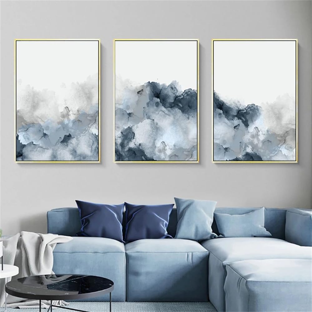 WUHBCZ Canvas Paints-Blue Gray Wall Art Nordic Poster Abstract Watercolor Picture Artwork for Living Room Modern Canvas Painting Office Home Decor-60 * 80cm/3PCS (No Frame)